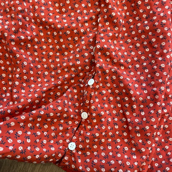 Madewell Balloon sleeve floral smocked button down red dress - Picture 4 of 5